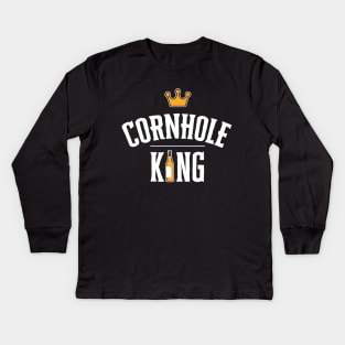 Cornhole King Shirt Funny Bean Bag Sack Toss Tournament Winner Kids Long Sleeve T-Shirt